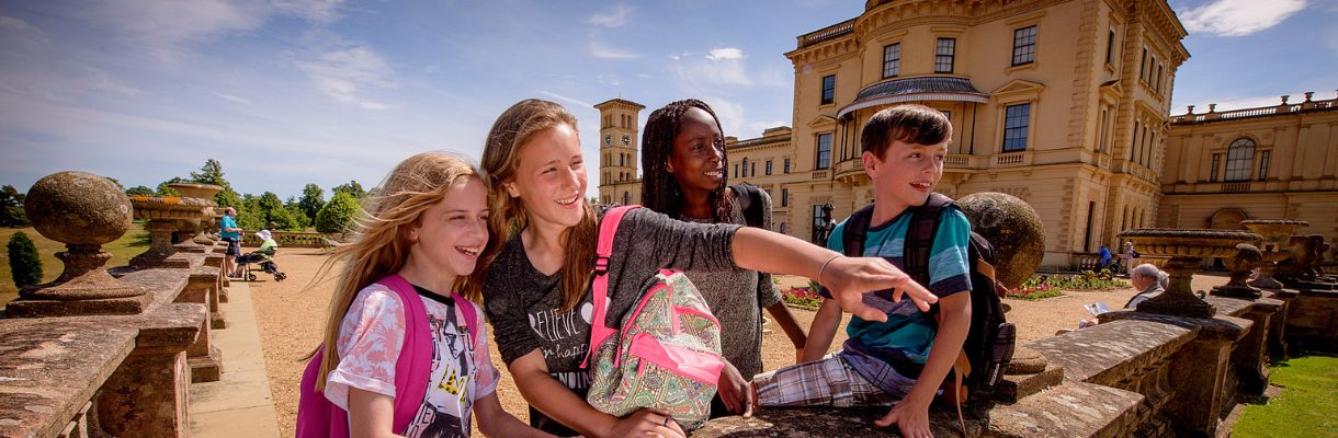 Children in the gardens of Osborne House, Isle of Wight UK